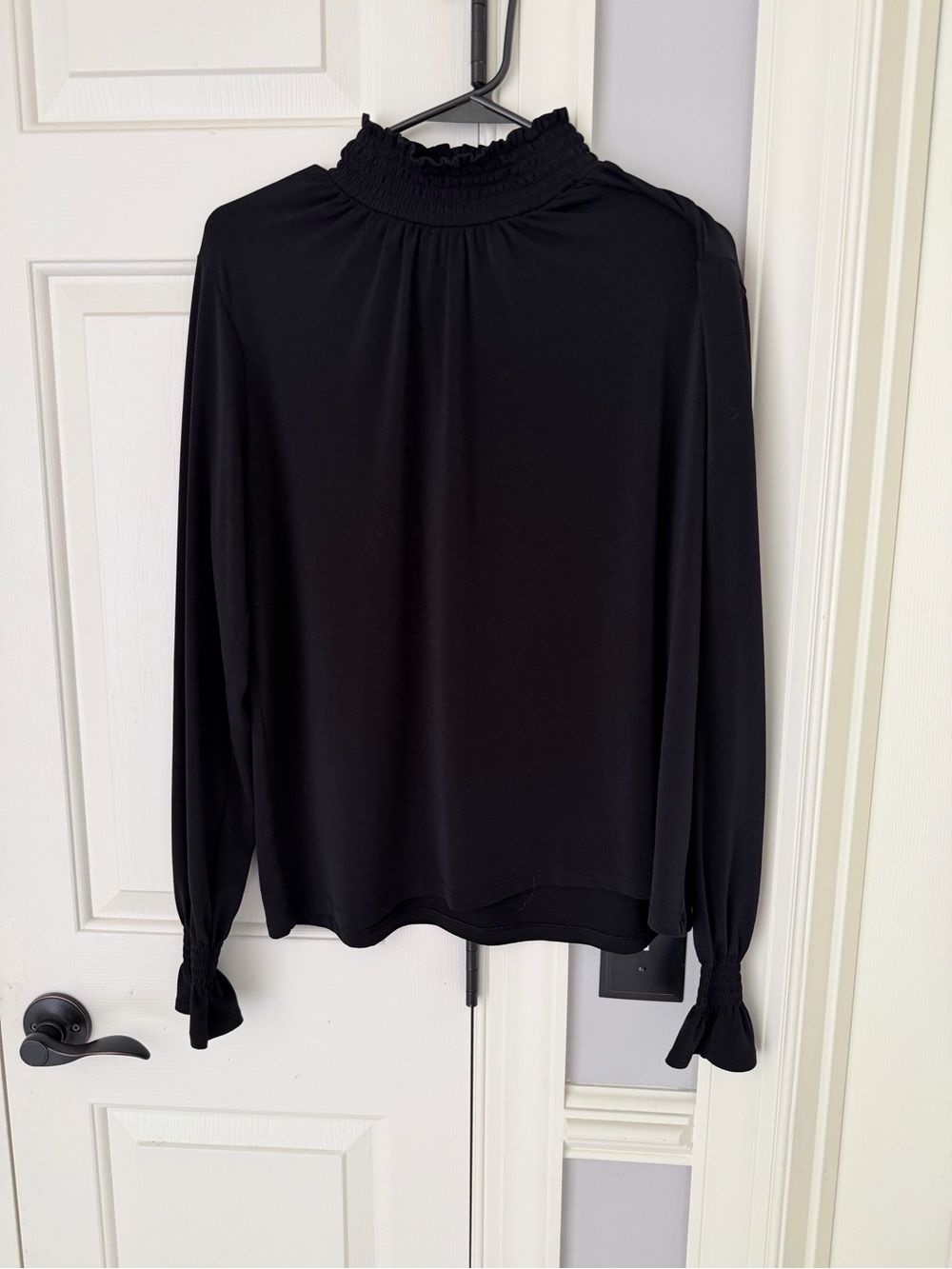 Banana Republic Black Long Sleeve Smocked Neck Blouse